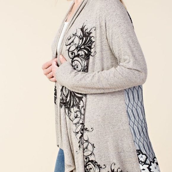 Stunning Rhinestone Cardigan Jacket from Vocal Black Taupe Asymmetrical - Picture 6 of 6